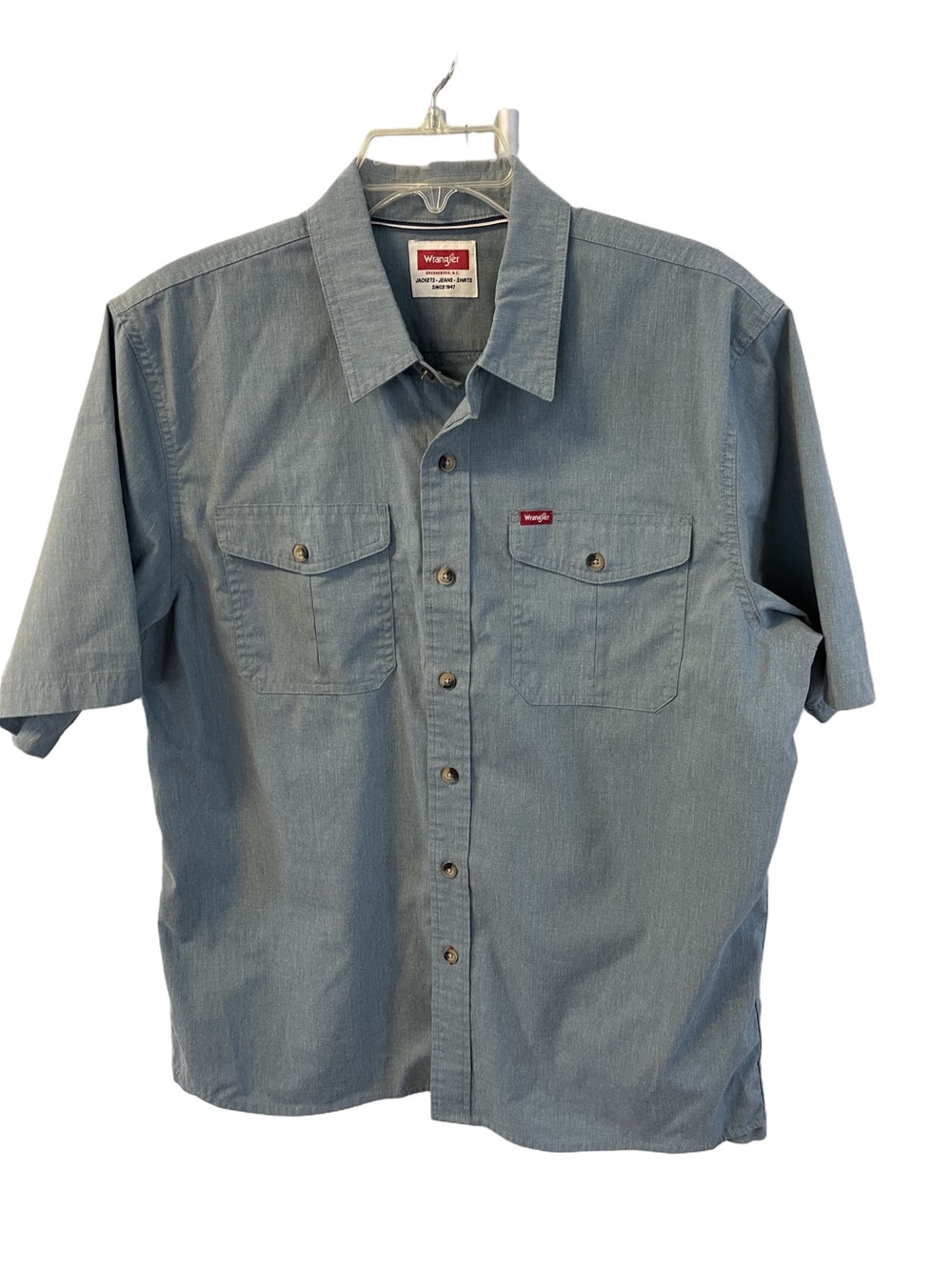 Wrangler Men's Short Sleeve Button-Up Shirt - Green Sz L